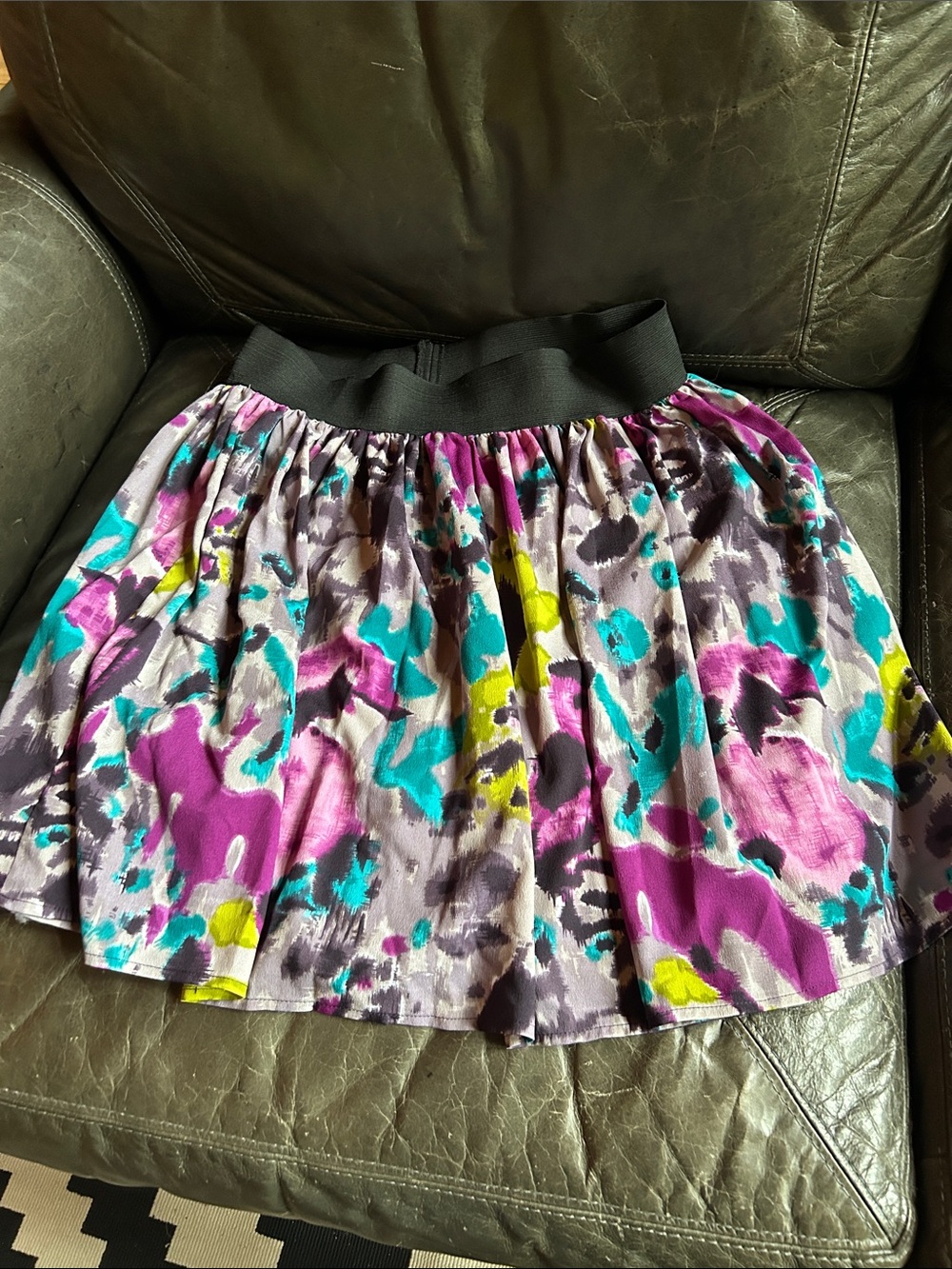 BB Dakota Purple Teal Floral Print Skater Mini Skirt